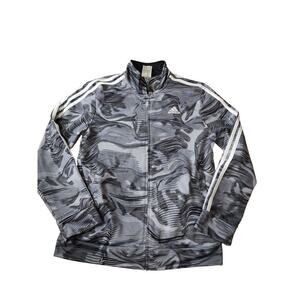 Adidas Track Jacket Youth 14/16 XL Black/White/Grey Full Zip Athletic Track